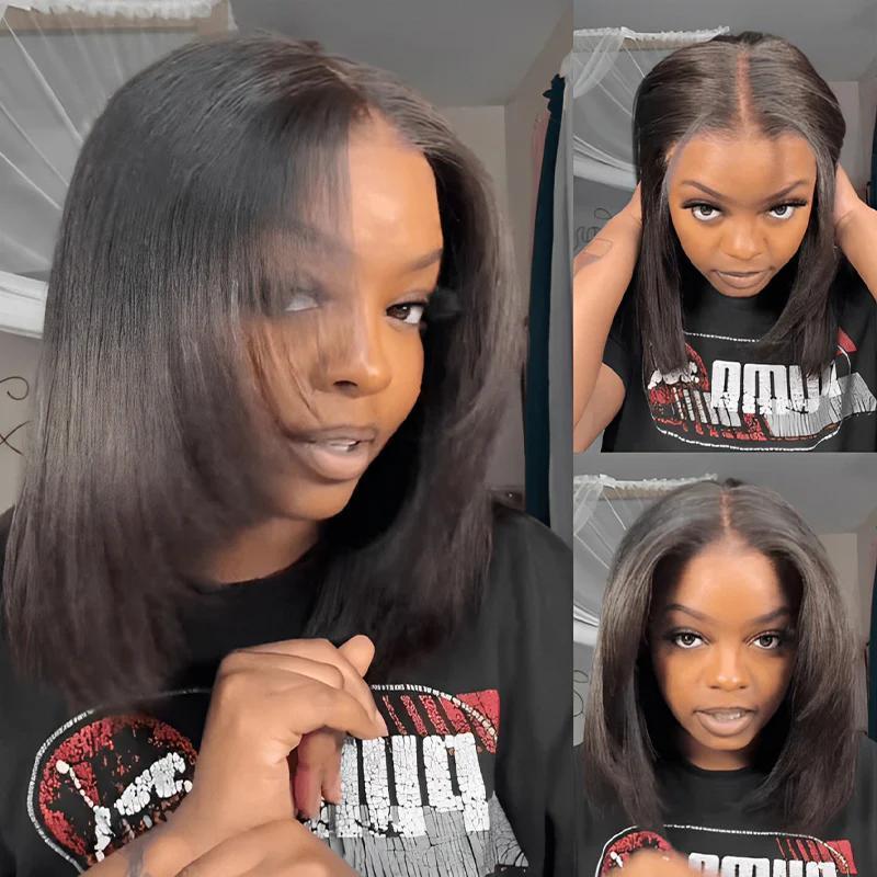 【Hot】ISEE HAIR Wear Go 9x6 Tpart Layered Cut Bob Yaki Straight Wig With Drawstring Natural Black Deep Part Lace Glueless Wig #TikTokShopFallDealsForYou