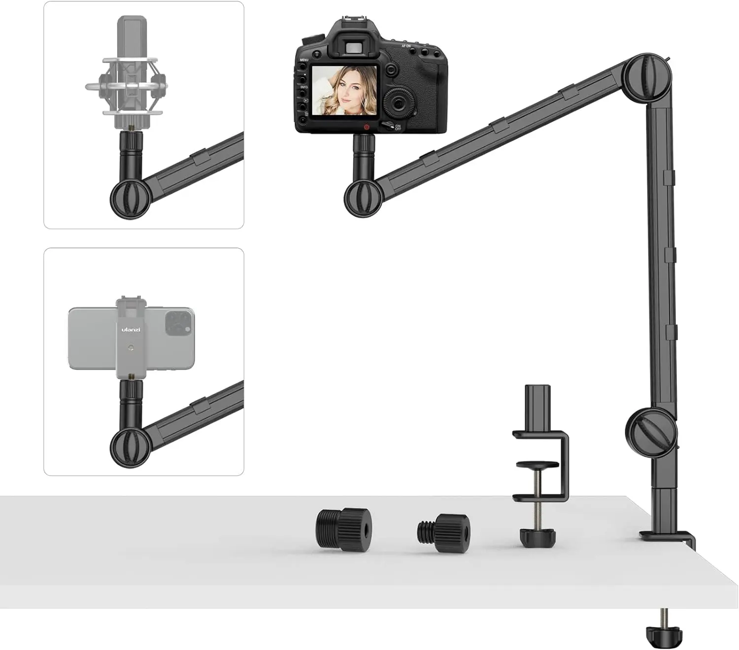 LS25 Camera Desk Mount, Flexible Overhead Webcam Stand with Boom Arm, Table C-Clamp Suitable for Photography Videography Live Stream
