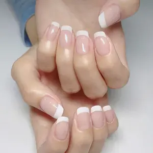 24Pcs White Mist Ombre Press On Nails, Reusable Nail Kit with Adhesive Tabs & Nail File, Glossy Blush Gradient Finish, Easy to Apply, Comfortable & Long-Lasting, Perfect for Daily Wear and Elegant Occasions, Manicure Accessories