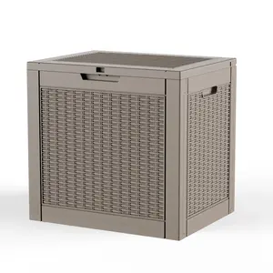 Outdoor Storage Box, 30 Gallon Deck Box with Lockable Lid, Waterproof Resin Storage Bin for Patio Furniture, Garden Tools, Cushions, light coffee