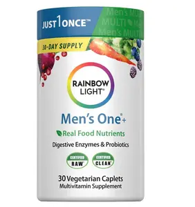 Rainbow Light Mens Multivitamin One + | 30 Caplets | Real Food Nutrients, Digestive Enzymes & Probiotics