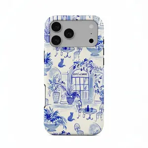 Mediterranean Euro Summer Phone Case | Blue Coastal Aesthetic Cover, Compatible with iPhone 11 12 13 14 15 16 17 Air Series, Slim Shockproof Protective Case, Gift for her
