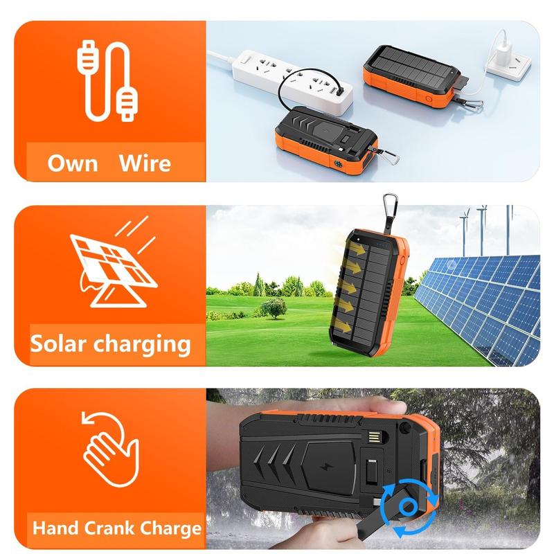 Bdjsad Solar Charage Power Bank 65800 mAh Wireless Fast Charge Hand Crank ultralarge capacit for All Mobile Devices,Intelligent Charging Made With Compass,Flashlights,LED lights,Large Capacity Outdoor Cam Magnetic Portable cellphone Accessories Smartphone