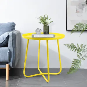 ACEHOME Outdoor Side Tables,Round Modern Home Decor Coffee Tea Side Table,Small Metal Sofa Side Snack Side Table, Simple Style Table for Living Room Bedroom and Garden Balcony Yard Porch Patio(Yellow) On-Site