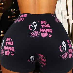 Women's Sleep Bottoms Boxers Shorts Pajamas Black S M L Casual Sports Fitness Cartoon Halloween Print Soft Breathable Comfortabl