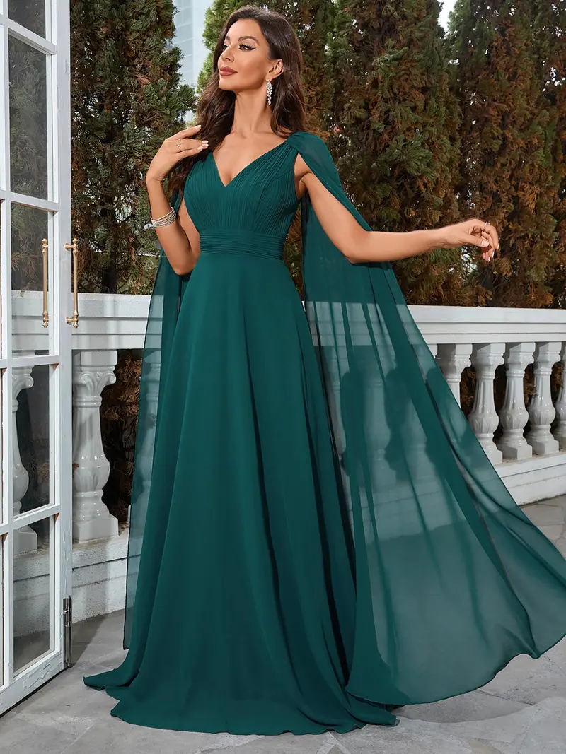 maxi dress engagement party Wedtrend Women Yellow Small Flower Maxi Dress with Ruffles A Line V Neck  Cut Out Pleated Wedding Party Dress – WEDTREND main image 0