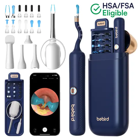 【HSA/FSA Eligible  】Bebird PlusD37R Visual Ear Cleaning Tool, Portable Earwax Removal Kit with 12 Interchangeable Tips, Flexible Snake-Like Silicone Tube,1080P HD Camera, Real-Time Wireless Viewing, Soft Medical-Grade Silicone, for Personal & Family Use