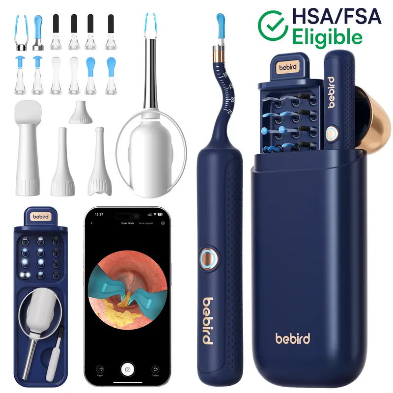 【HSA/FSA Eligible 】Bebird PlusD37R Visual Ear Cleaning Tool, Portable Earwax Removal Kit with 12 Interchangeable Tips, Flexible Snake-Like Silicone Tube,1080P HD Camera, Real-Time Wireless Viewing, Soft Medical-Grade Silicone, for Personal & Family Use