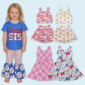 Baseball sister top matching bell bottoms baby girls game day outfit