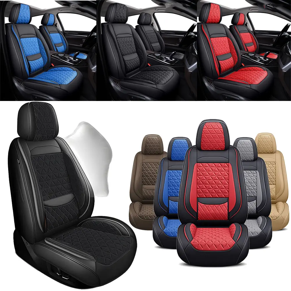 Luxury Nappa Leather Car Seat Covers for Toyota Tundra 2008-2025 Crewmax Double Cab SR5 Limited Platinum TRD Pro, Waterproof for Daily Spills All-Season Covers, Front & Rear Full Surround, Effortless Installation 5-Seat Set (Fits 6-Seater Vehicles)