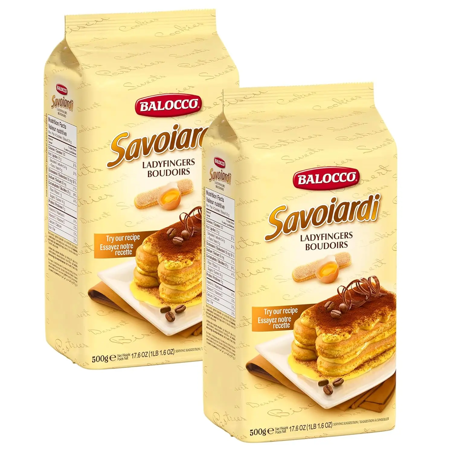Balocco Savoiardi Ladyfingers 500g (Pack of 2) - Authentic Italian Biscuits for Tiramisu & Desserts