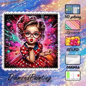 DIY 5D Flocking Fabric Diamond Painting Craft Kit, Handicraft, AB Rhinestones, Fairy Dust Diamonds, Girls, Red Dots, Heart-Shaped Diamond Embroidery, Diamond Art Kit, Wall Decoration, Gift for Family and Friends
