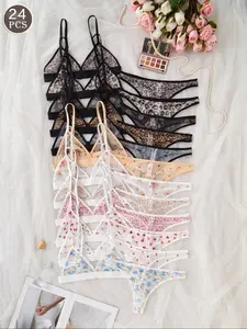 Women's Floral/Leopard/Strawberry Print Wireless Bra & Panty Set, Soft Comfy Breathable Lingerie Set for Daily Wear, Underwear Set for Women