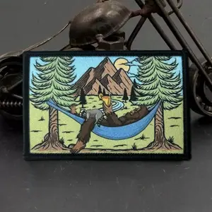 Bigfoot Sasquatch Relaxing Morale Tactical Patch Outdoor Camping Badge Backpack Stickers Hook and Loop Armband Helmet Applique