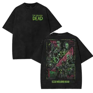 The Walking Dead Washed Tee Heavyweight Cotton T-shirt Tanktop for Game Movies Fans, Graphic Tees, Perfect Gift for Fans Fabric Seamless