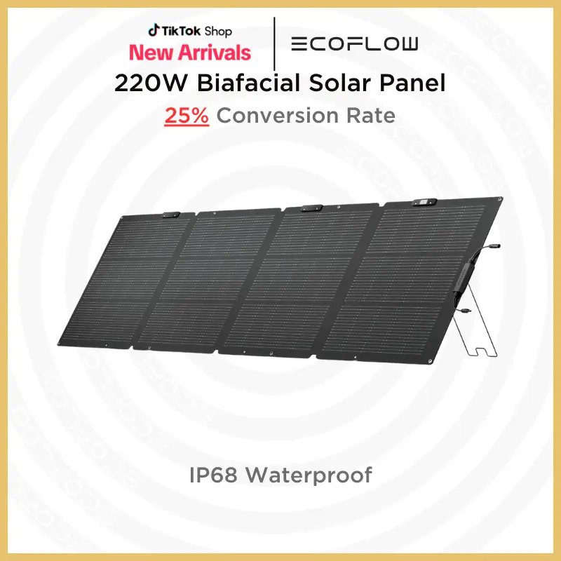 EF EcoFlow 220W Bifacial Foldable Solar Panel, Complete with Adjustable Kickstand, Waterproof IP68 & Durable for Off The Grid Living #dealsforyoudays