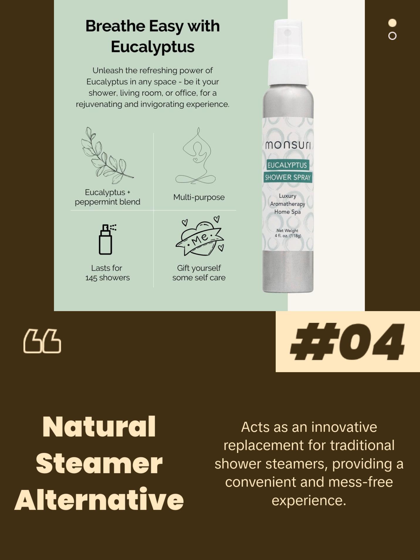 Eucalyptus Aromatherapy Shower Spray – Organic Sinus Relief & Stress Support Mist with Menthol & Peppermint Oils, Natural Spa Shower Steamer Alternative, Self-Care Spray for Congestion, Relaxation, and Deep Breathing