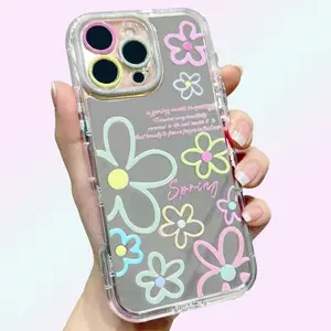Cute Flower Mirror Phone Case with Color Lens Frame Aesthetic & Protective Cover Spring Vibe For iPhone 17 Pro Max cases 16 15 14 13 12 Pro Max