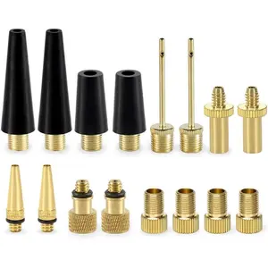 Bicycle Valve Adapter Set Basketball Inflation Needles– 16PCS Brass Presta & Schrader Pump Adapters with Ball Needle & Balloon Nozzles
