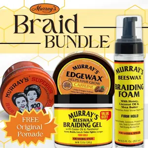 MURRAY'S Braid Bundle - Superior Hold Hair Gel, Beeswax Braiding Foam & Edgewax - Free Original Pomade  - Natural Styles