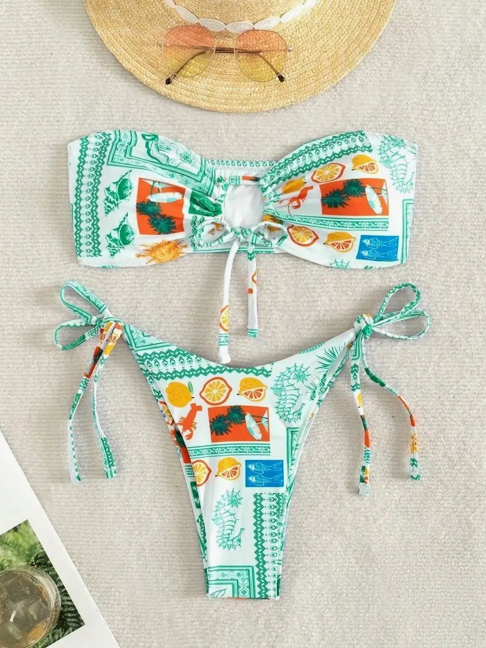 Women's Fruit Printed Bandeau Bikini Set - Summer Beach Fashion Swimwear, Cute & Trendy