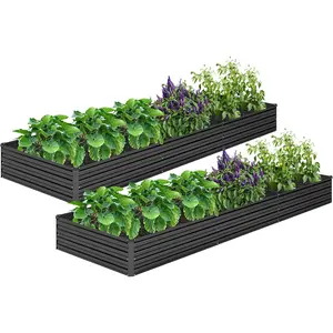 2 count 10x3x1FT Galvanized Raised Garden Bed-Outdoor Planter Box for Vegetables-Metal Garden Bed,Rectangle Planting Box for ,Flower,Black