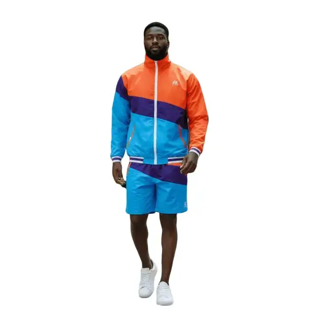 AR Sportswear Men's Activewear Tracksuit with Matching Shorts Orange & Blue Polyester Cotton Tennis Attire for Active Days Sporty Comfy Breathable