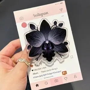 Dark Orchid with MagSafe Phone Grip, Gothic Aesthetic Magnetic Phone Holder, Kawaii Fan Gift , Kindle Accessories sticky Baby mount Library Card Flower-Shaped Multi-Functional Stand Universal Car