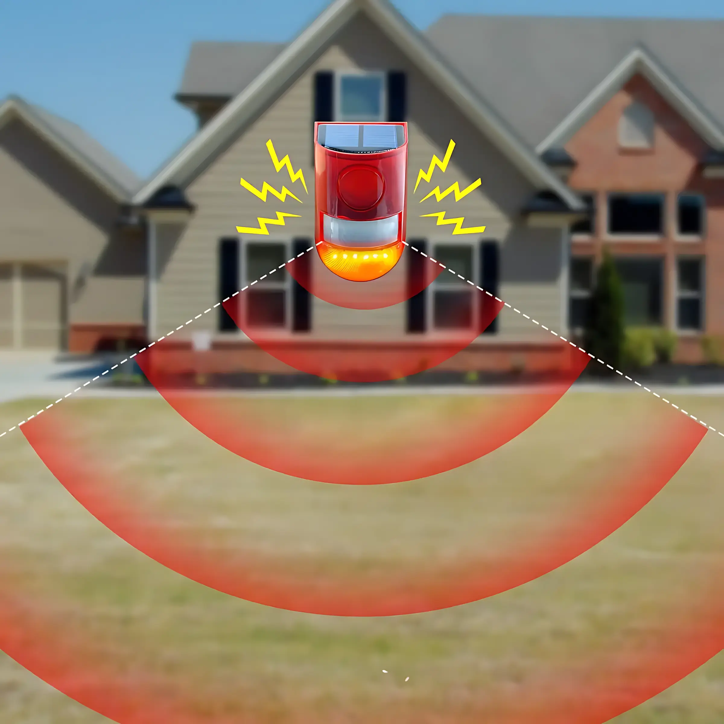 Solar Outdoor Alarm 129dB Motion Sensor, Solar Powered Security Alarm with LED Flash Modes for Home, Farm, Garden & Outdoor Protection speaker
