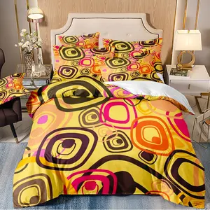3-piece down duvet cover with abstract circular and square pattern patterns, 3D digital printed bedding, suitable for home decoration in bedrooms and guest rooms (1 * down duvet cover 2 * pillowcase, no down duvet core), machine washable, zipper