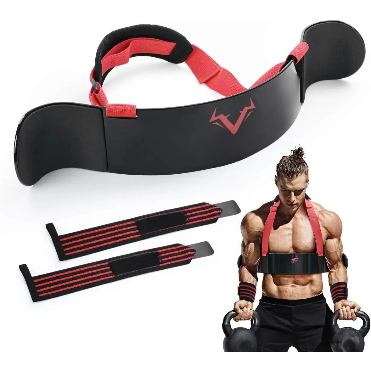 Arm Blaster with Wrist Wraps for Biceps & Triceps, Adjustable Bicep Curl Support Isolator for Big Arms Bodybuilding & Weightlifting, Thick Aluminum Biceps Workout Equipment