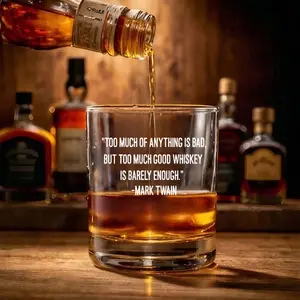 “Too Much of Anything Is Bad, But Too Much Good Whiskey Is Barely Enough” – Mark Twain Engraved Whiskey & Bourbon Glass | Funny Gift for Him & Her | Birthday Gift, Anniversary Gift, Father’s Day Gift for Whiskey Lovers