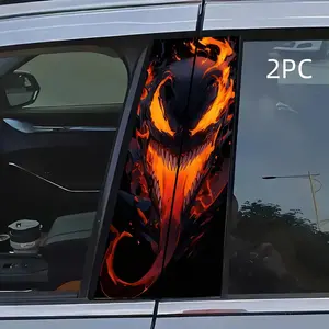 2pc Flame Demon B Pillar Car Sticker, Cool Dark Style with Fire Effect, Waterproof Car Decal for Sedan Suv Mpv, Easy to Apply Durable Design