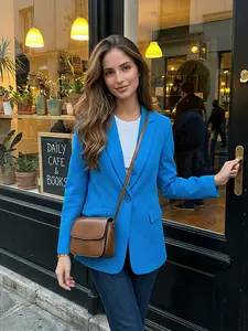 Women's Casual Loose Fit Business Style Jacket, Spring & Fall Daily Wear Outerwear, Plain Design, Comfortable Everyday Coat