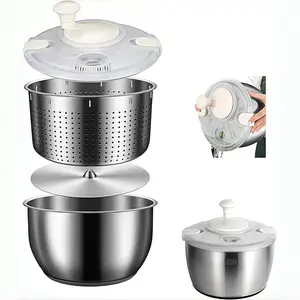 6L Stainless Steel Salad Spinner, Vegetable Spinner, Lettuce Spinner, Fruit Washer, Quick Spin Commercial Salad Spinner for Household Vegetables and Pasta Fries Spinner Essential Kitchen Utensils fyjf