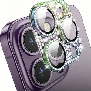 9H Tempered Glass Camera Lens Protector Scratch Resistant Glitter Diamond Metal Shiny For iPhone16/15/14/13/12/11 Series Smartphone Accessories