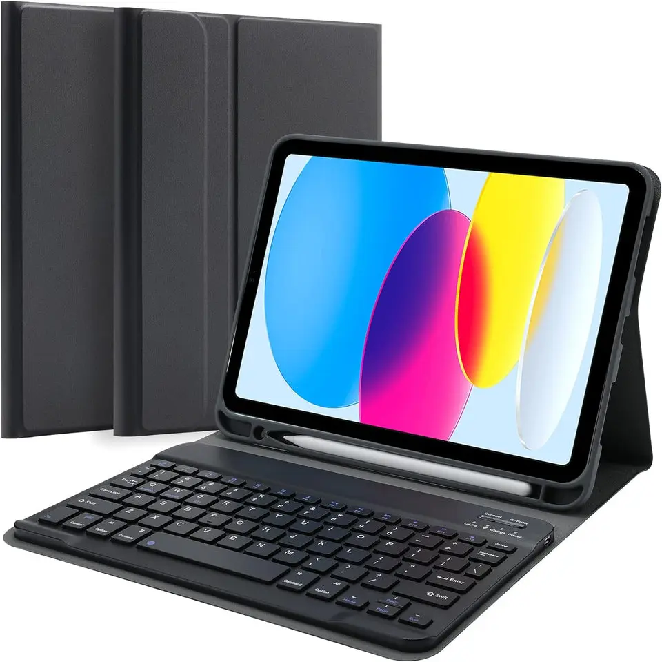 Keyboard Case for Ipad 10Th Generation 10.9 Inch 2022, Ipad 10Th Gen 10.9" Case with Keyboard, Detachable Bluetooth Keyboard Rechargeable, Smart Stand Folio Keyboard Cover with Pencil Holder (Black)