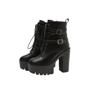 Women's round toe platform ankle boots detail chunky