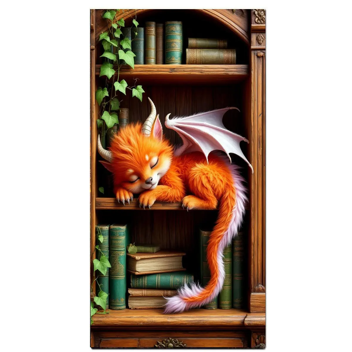 Large Size Round Drill Diamond Painting Kit, Sleeping Dragon on Bookshelf, 5D Full Drill Diamond Art for Adults, DIY Craft Supplies, DIY Craft Home Decor Gift