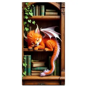 Large Size Round Drill Diamond Painting Kit, Sleeping Dragon on Bookshelf, 5D Full Drill Diamond Art for Adults, DIY Craft Supplies, DIY Craft Home Decor Gift