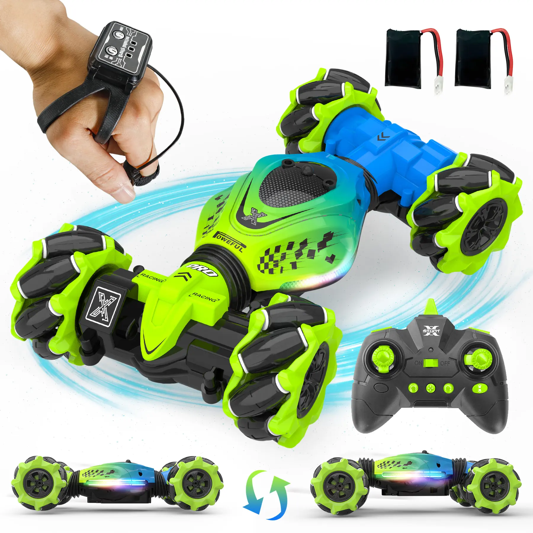 HOSHI Gesture Sensing Hand Controlled RC Stunt Car Boys Toys with Lights Music Double Rechargeable Moudlar Batteries Cool Birthday Presents and Ideas Gifts for Kids Age 7 9 10 11 12 Years Old