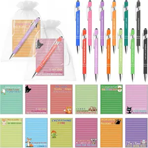 12 Sets Sarcastic Sticky Notes with Funny Ballpoint Pens 4x3 Inches Funny Self Adhesive Notepads Novelty Memo Note Pads with Sayings Pens for Coworker Employee Appreciation Gifts Office Supplies