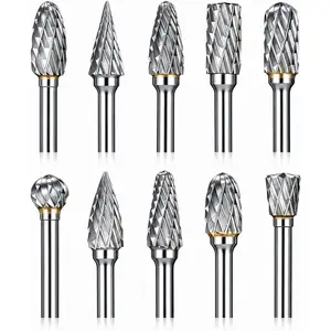 Sworker 10 Pcs Carbide Burr Set 1/8" Shank w/ 2 Collets Compatible with Dremel Bits Rotary Tools Attachment Kit Rasp Drill File Accessories Metal Wood Stone Steel Grinding Carving Cutting Polishing