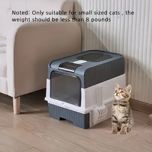 Fully enclosed foldable cat litter box with odor-proof drawer and splash-proof baffle