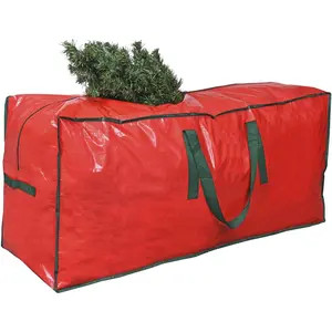 Christmas Tree Storage Bag | Fits Up to 7 ft. Tall Disassembled Tree | 45" x 15" x 20" Holiday Artificial Tree Storage Case |  Xmas Storage Container with Handles and Sleek Zipper (Red)