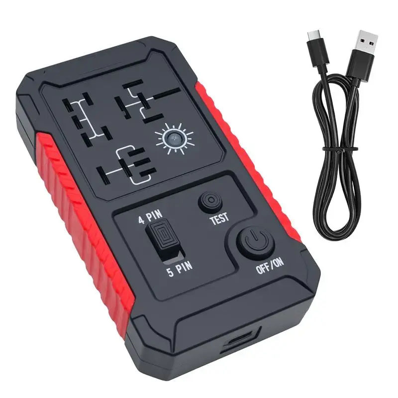 Rechargeable Automotive Relay Tester, 4 Pin & 5 Pin Car Relay Diagnostic Checker Tool, Portable Relay Testing Device with Type‑C Charging Cable for Auto Repair