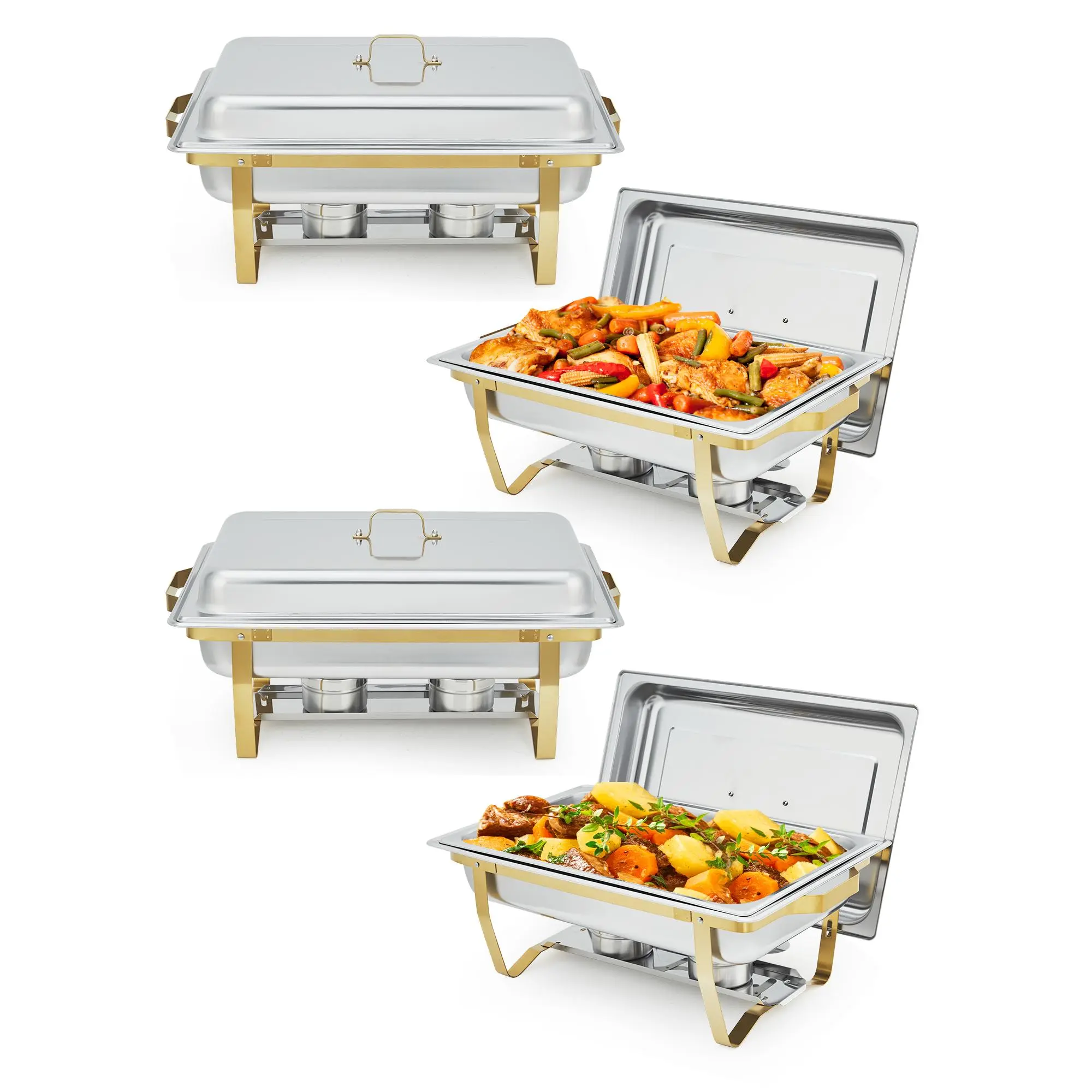 Professional Chafing Dish Buffet Set – Stainless Steel Food Warmers with Lids, Pans & Collapsible Frames – 8QT & 9QT Rectangular Chafers – Perfect for Catering, Parties, Weddings, Buffets – Rose Gold & Silver – 2/4 Pack