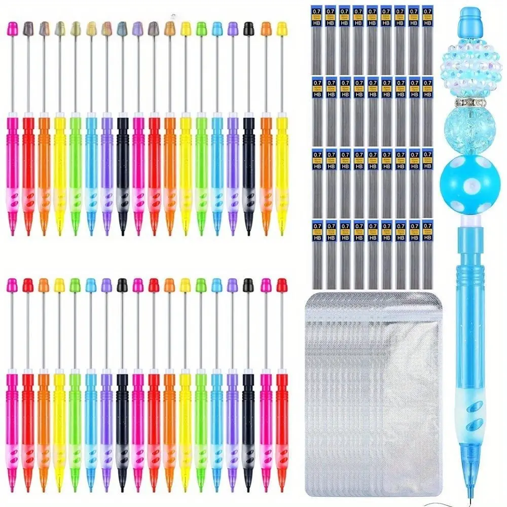 Beaded Mechanical Pencils Set with Silicone Guard – 100pcs/50pcs Sets, 36/18 Refill Packs, 36/18 Pouches for Drawing, Back-to-School Stationery, DIY Crafting