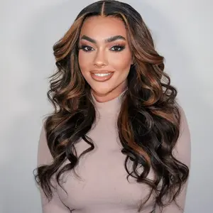 Jessie's Wig [Clara] Brown Highlights Wavy Wig Glueless 7x5 Pre Cut Lace Human Hair Wig