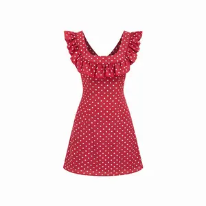 Cider Polka Dot U-neckline Ruffled A-line Mini Dress